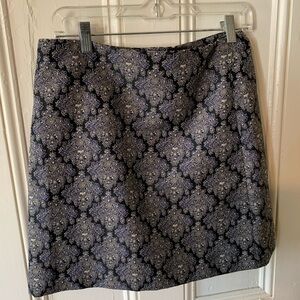 LOFT Black Mini Skirt with Silver Damask Pattern